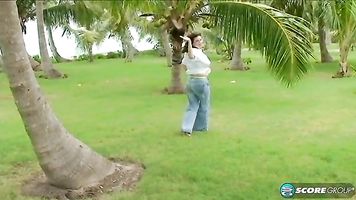 While Alexis and Shyla were sharing cock, Daylene was chasing James through the thick jungle.