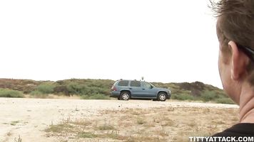 I saw this busty blonde hottie pull over and leave her car unattended while she jogged around the beach.