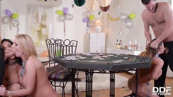 Cathy Heaven, Jasmine Jae and Leigh Darby in epic hardcore group sex gangbang