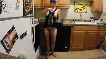 Hot Young Bakes Brownies in Fishnets (no Sound)